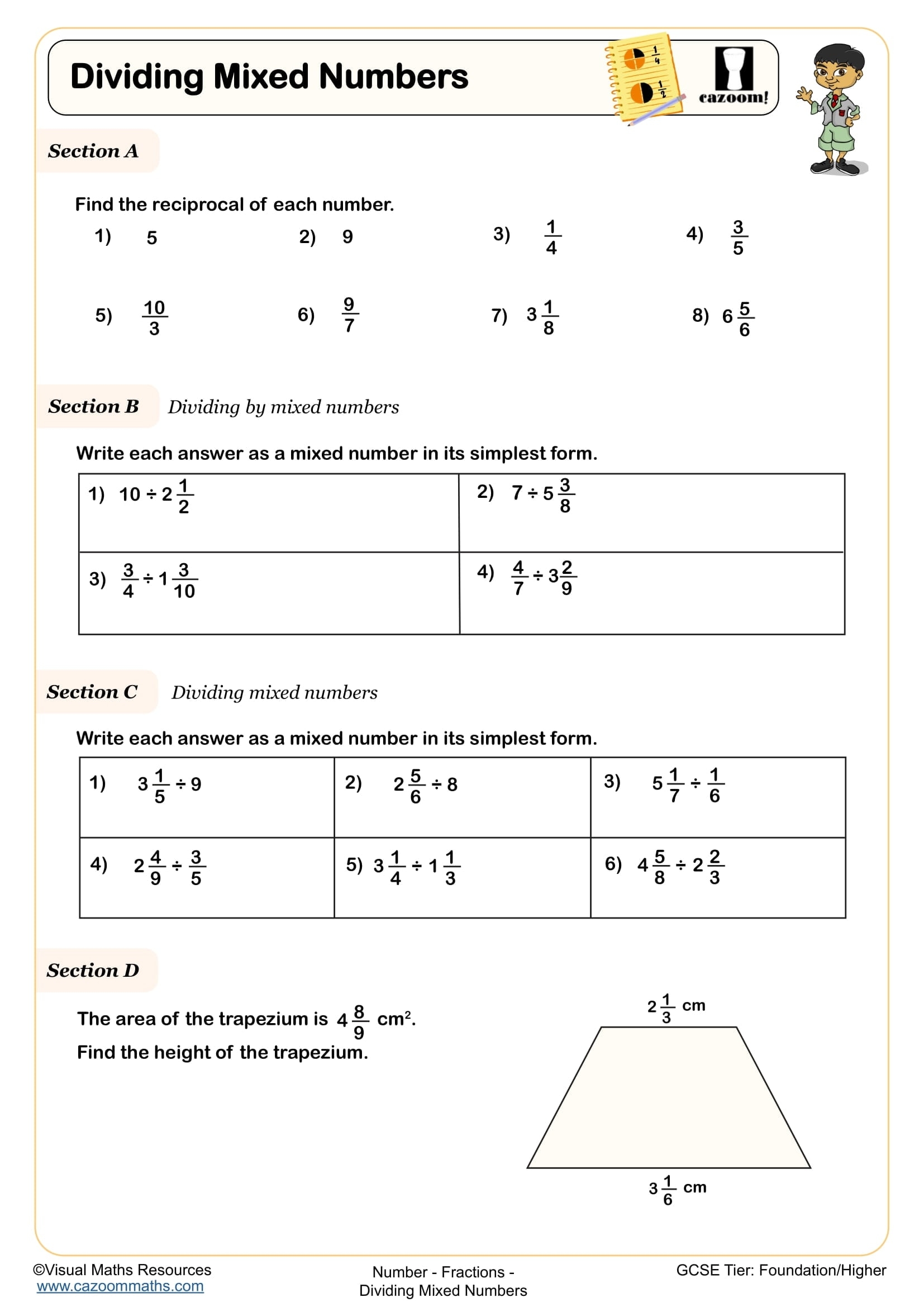 dividing mixed numbers worksheet