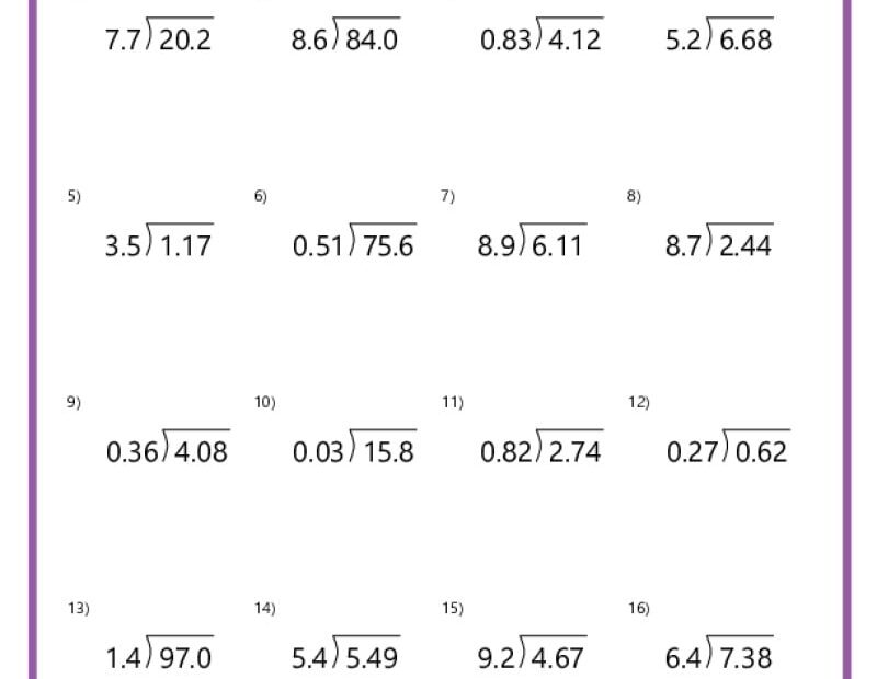 Division With Decimals Worksheets K12 Math Worksheets