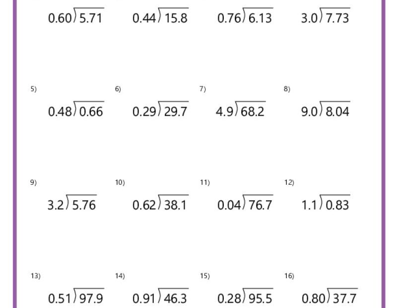 Division With Decimals Worksheets K12 Math Worksheets