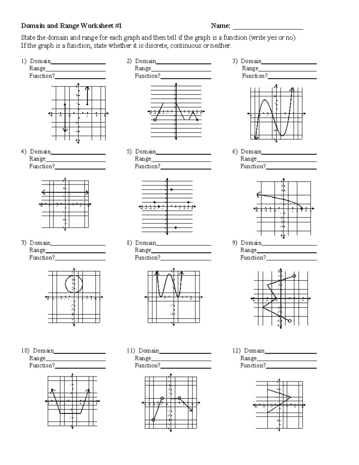 domain and range of a graph worksheet
