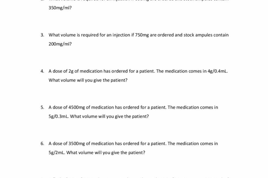 Dosage Calculation Practice Worksheets With Answers Exercises