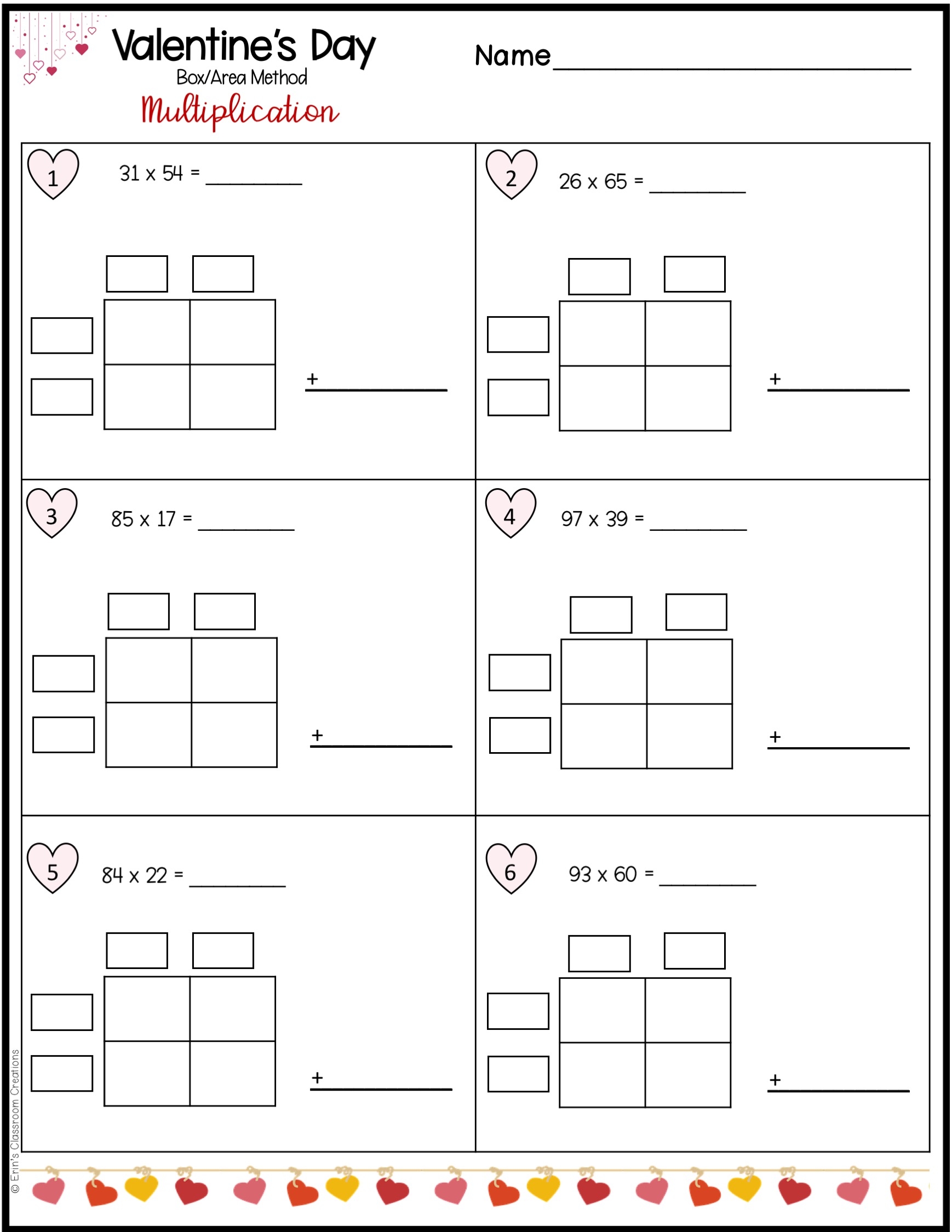 Double Digit Multiplication Practice Valentine s Day Theme 