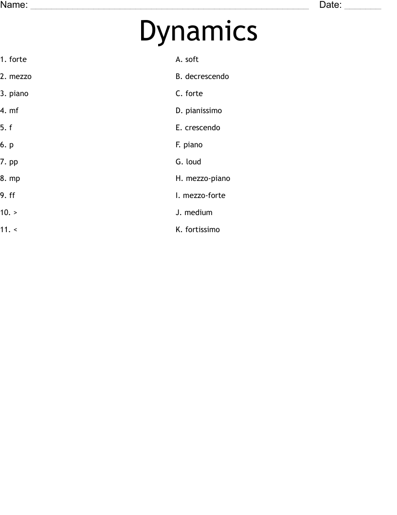 Dynamics Worksheet WordMint