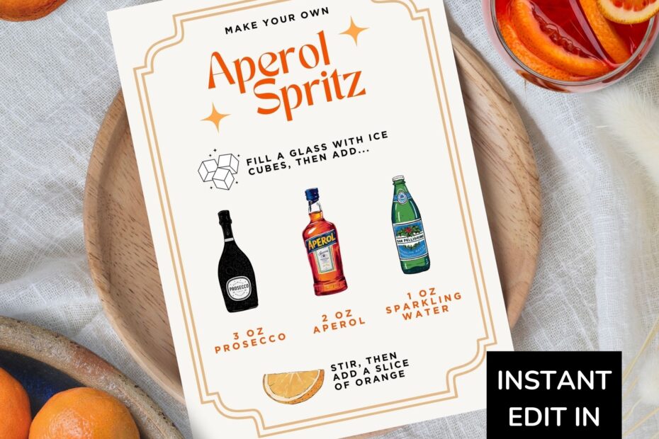 Editable Aperol Spritz Recipe Card Revel U0026 Delight