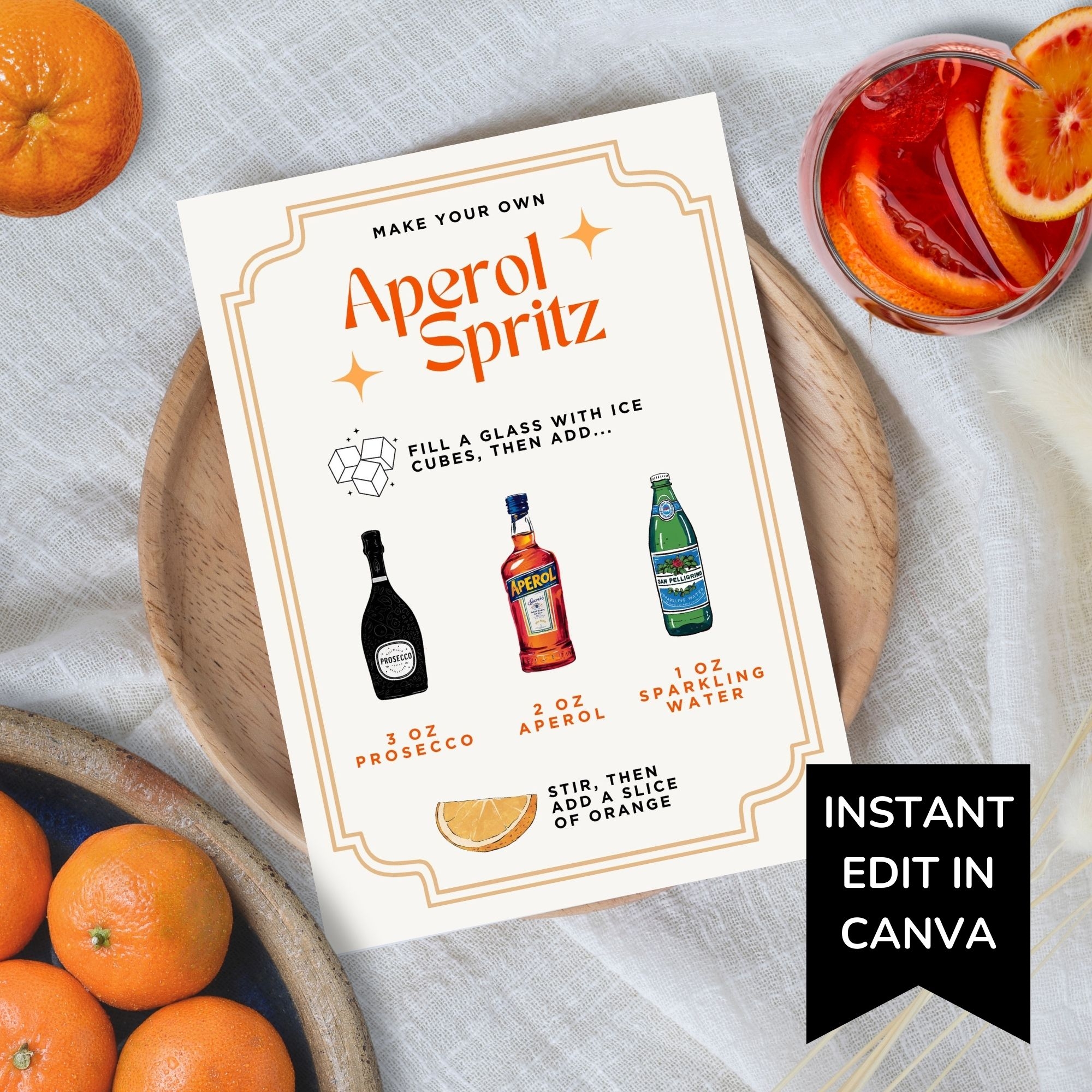 Editable Aperol Spritz Recipe Card Revel U0026 Delight