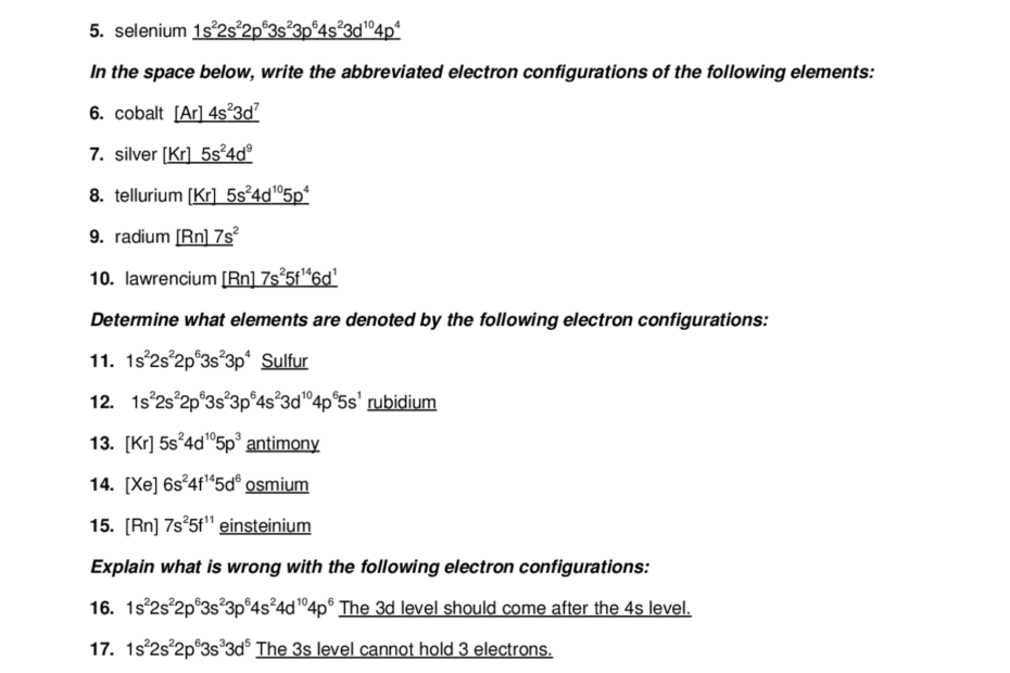 Electron Configuration Practice Worksheet 2003 Exercises