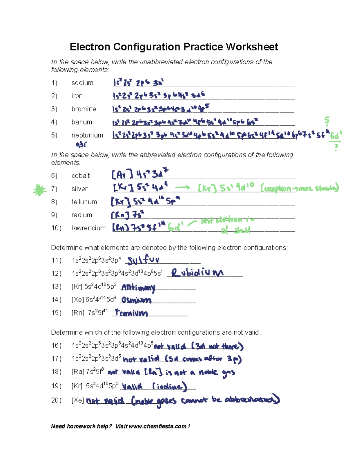 practice electron configuration worksheet