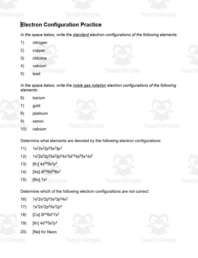 Electron Configuration Practice