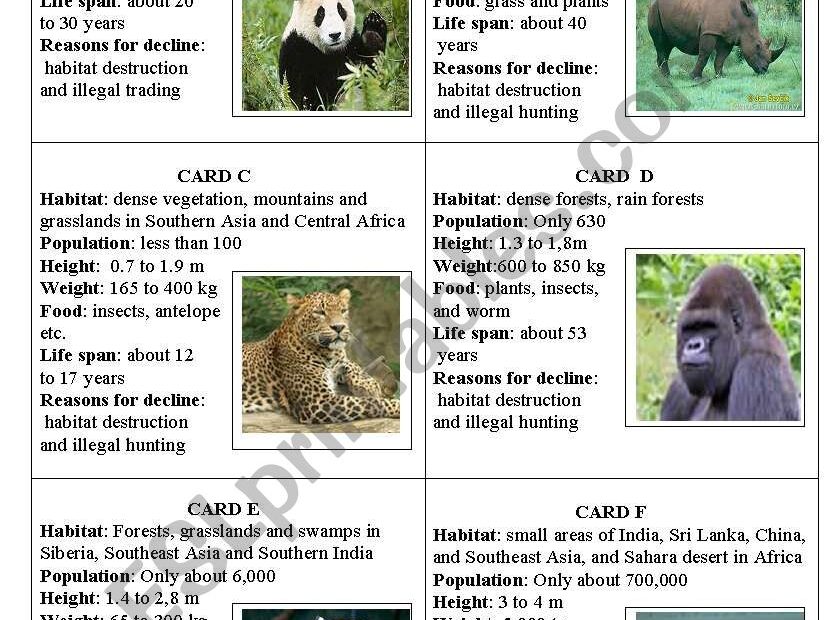 Endangered Species ESL Worksheet By Minhhang Worksheets Library