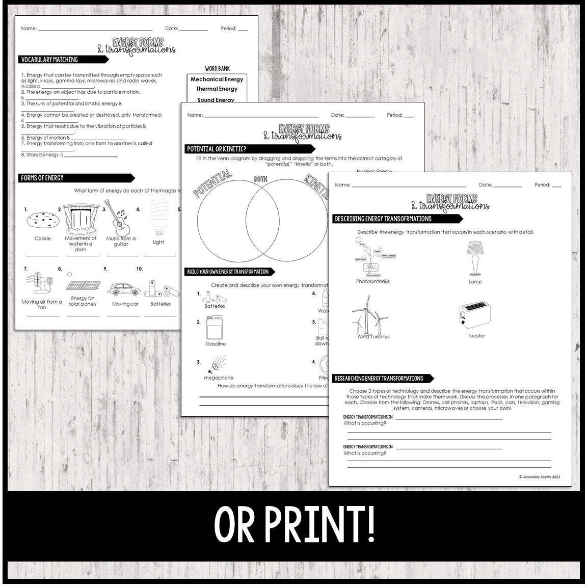 energy and energy transformations worksheet