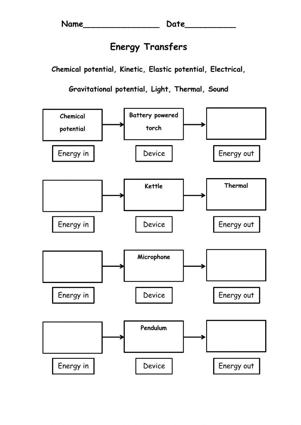Energy Transformations Exercise Live Worksheets Worksheets Library