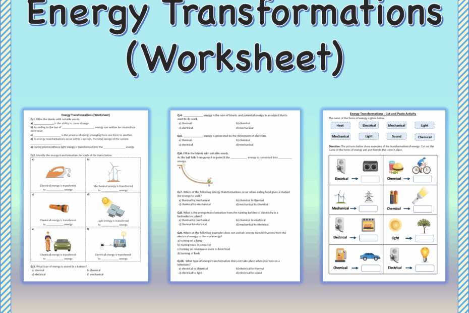 Energy Transformations Worksheet Printable And Distance