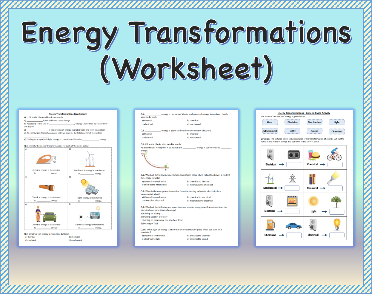Energy Transformations Worksheet Printable And Distance 