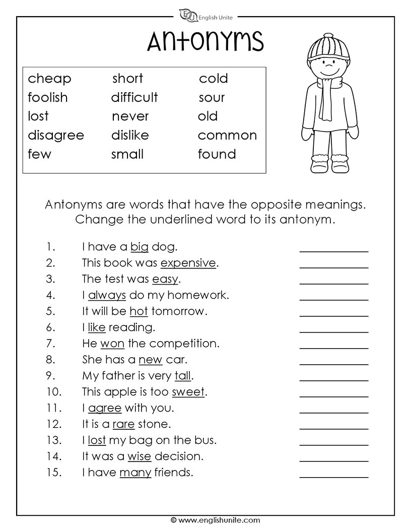 English Unite Antonyms Worksheet 1