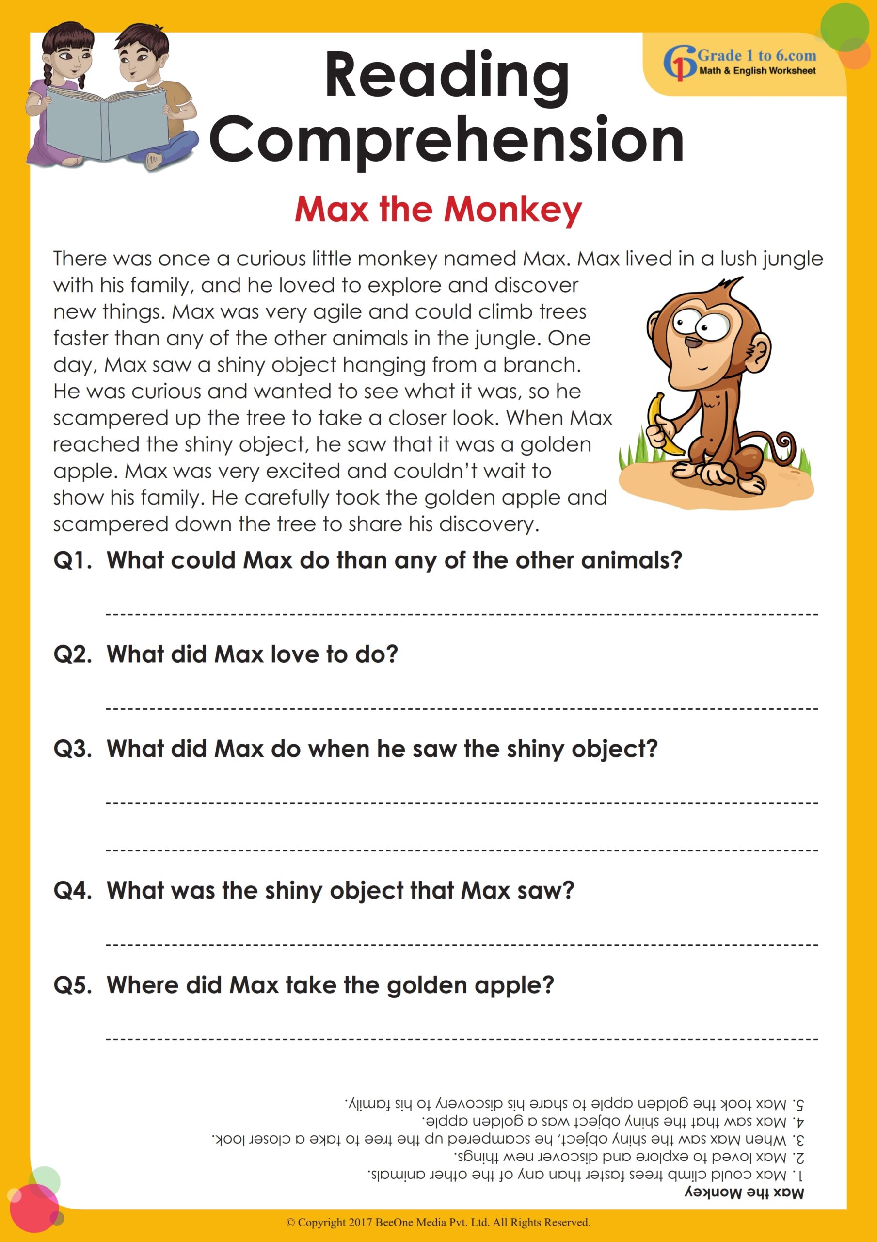6th grade reading comprehension worksheets