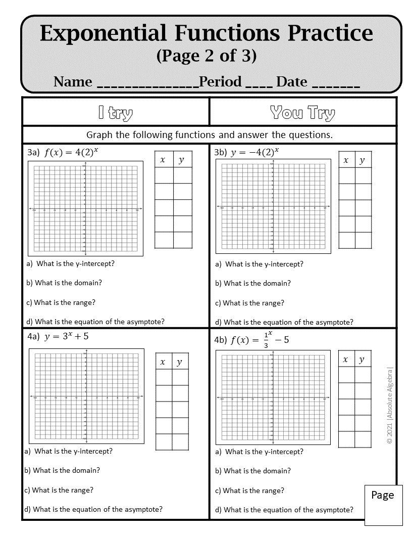 exponential graphs worksheet