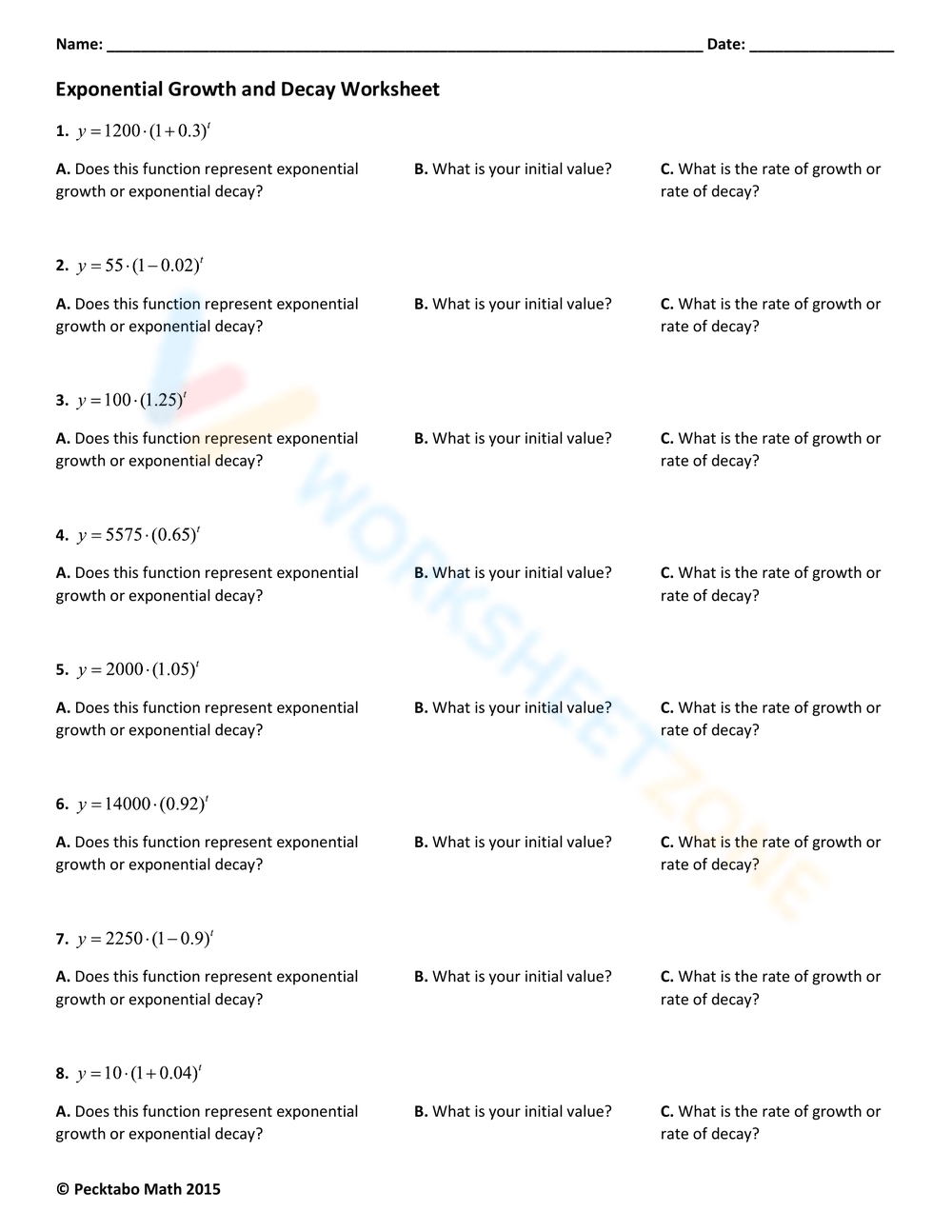 Exponential Growth And Decay Worksheet Worksheet Worksheets Library