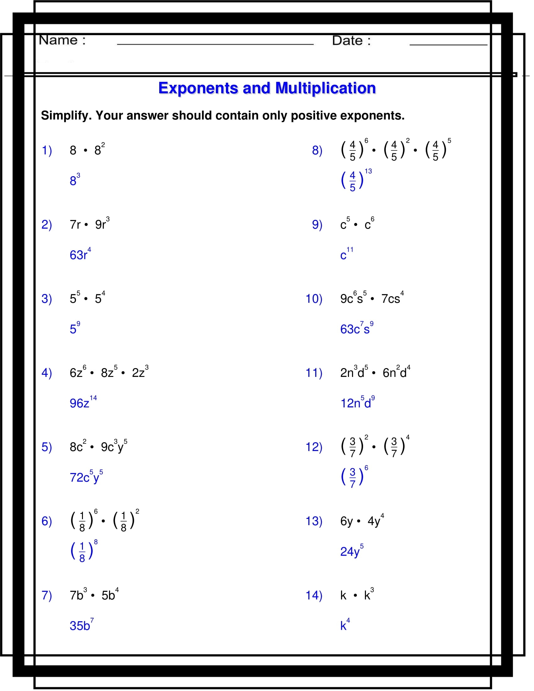 simplifying exponents worksheet