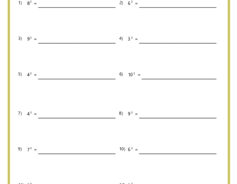 Exponents Worksheets