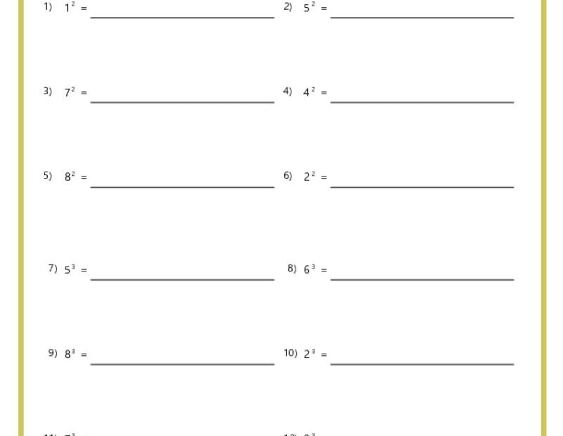 Exponents Worksheets