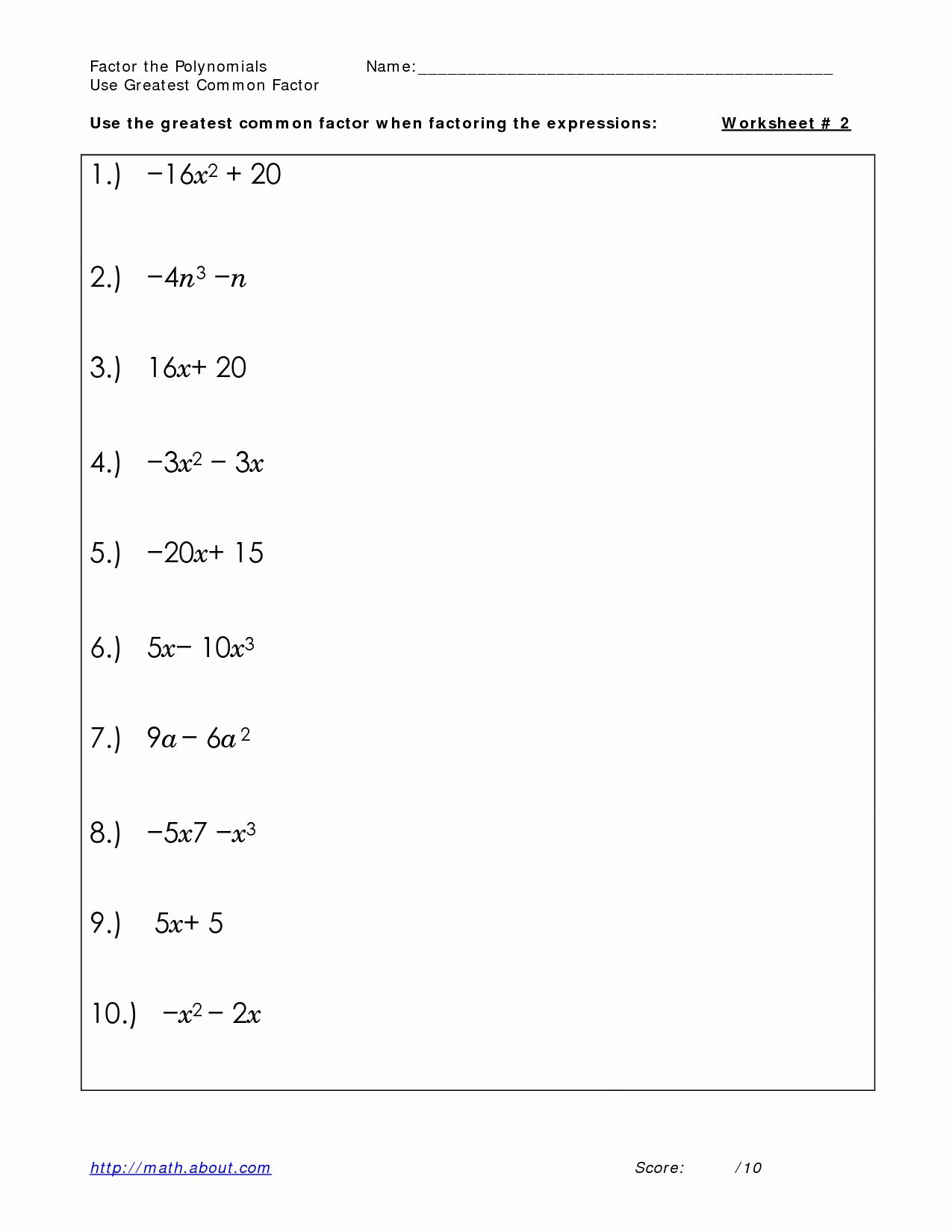 Factoring Greatest Common Factor Worksheet Unique 18 Best Of Worksheets Library