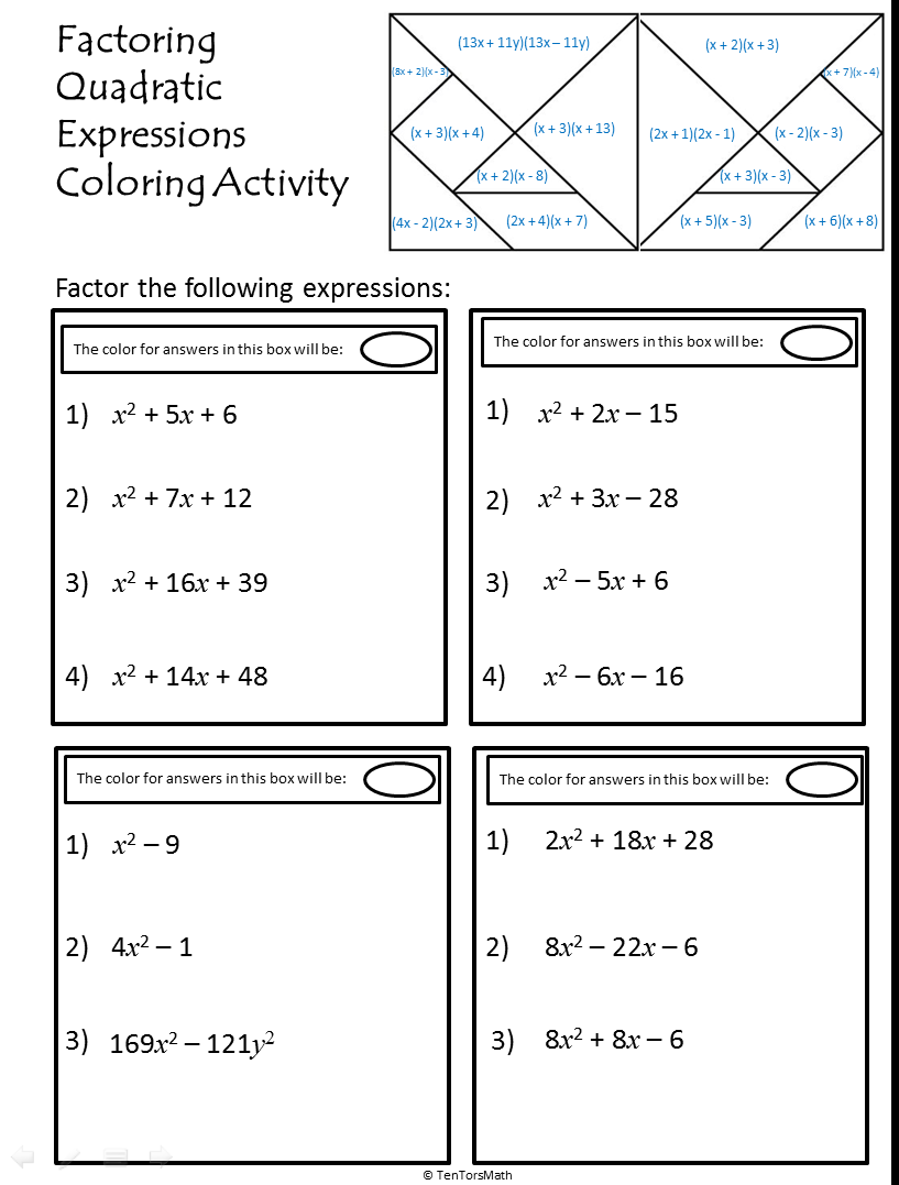 Factoring Quadratic Expressions Activity