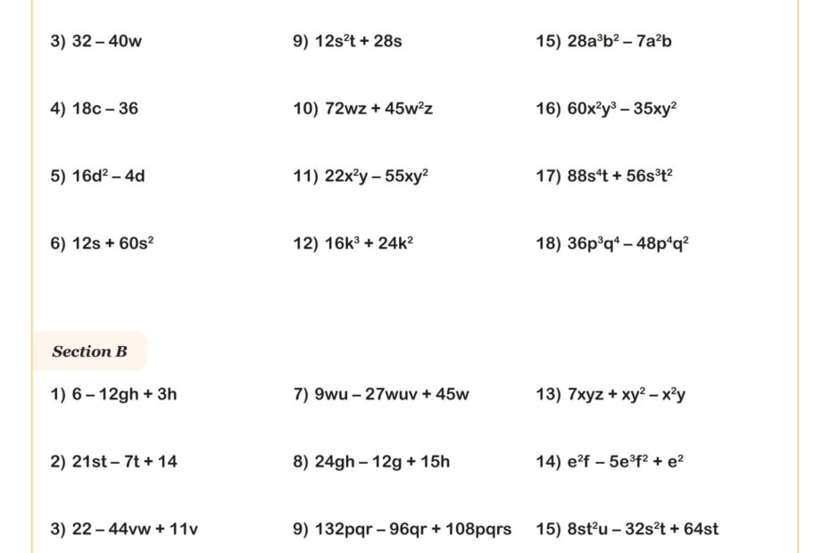 Factoring Using GCF Worksheet PDF Printable Algebra Worksheet