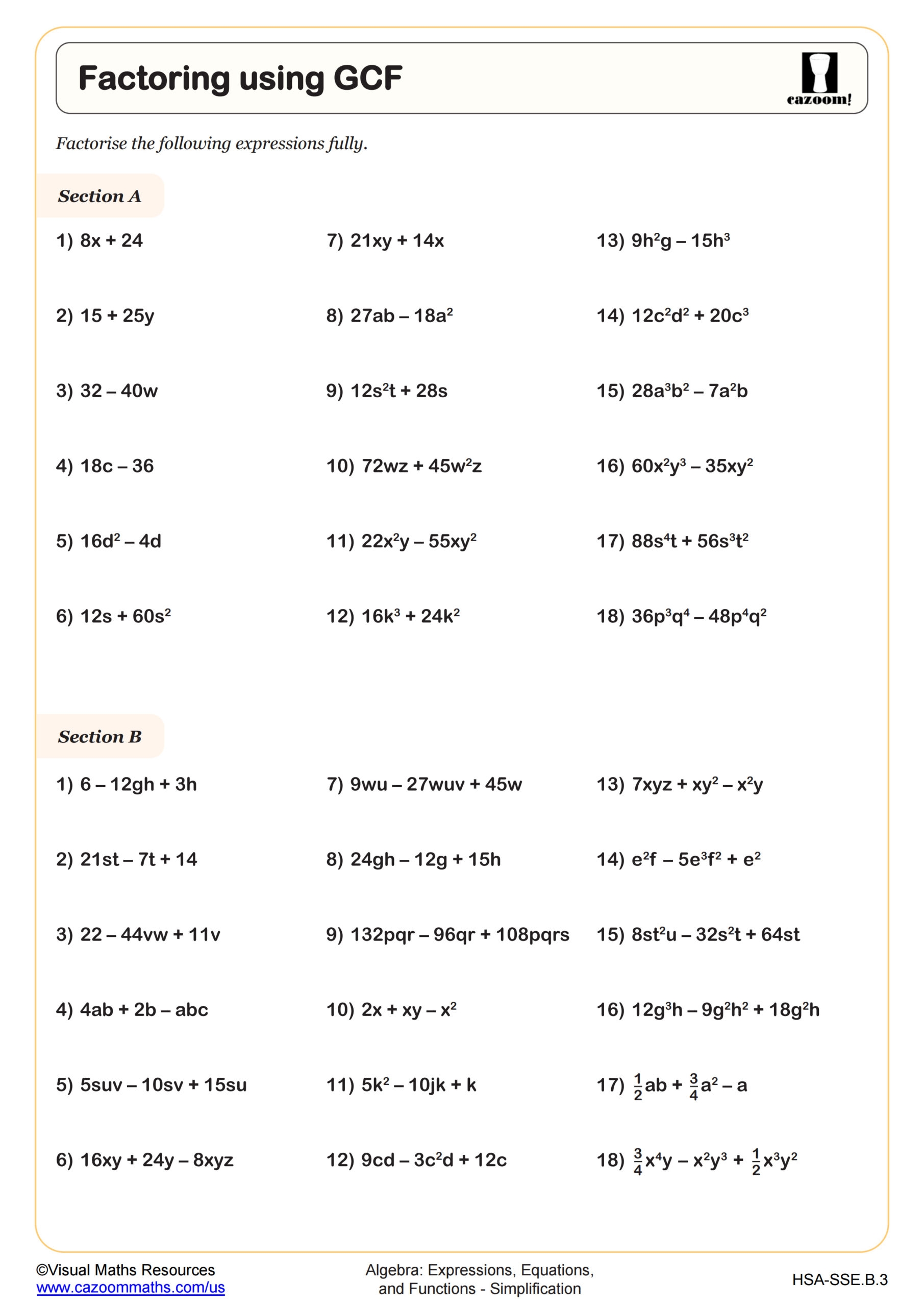 Factoring Using GCF Worksheet PDF Printable Algebra Worksheet Worksheets Library