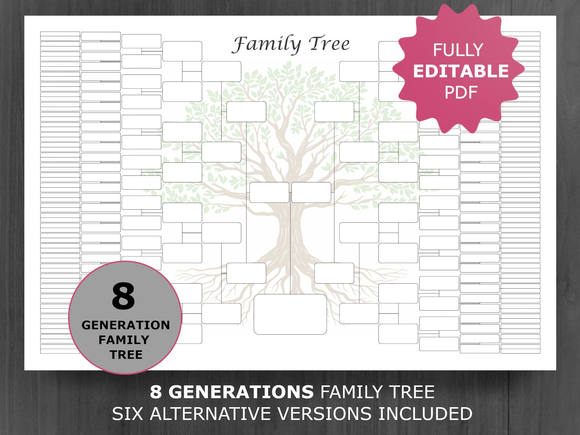 Family Tree Chart 8 Generations Printable And Editable Family 