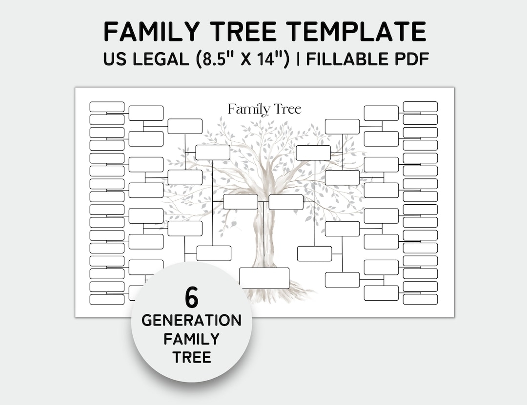Family Tree Template 6 Generation Family Tree Chart Printable For Family Reunion Gifts Pedigree Chart Genealogy Chart Fillable PDF Etsy