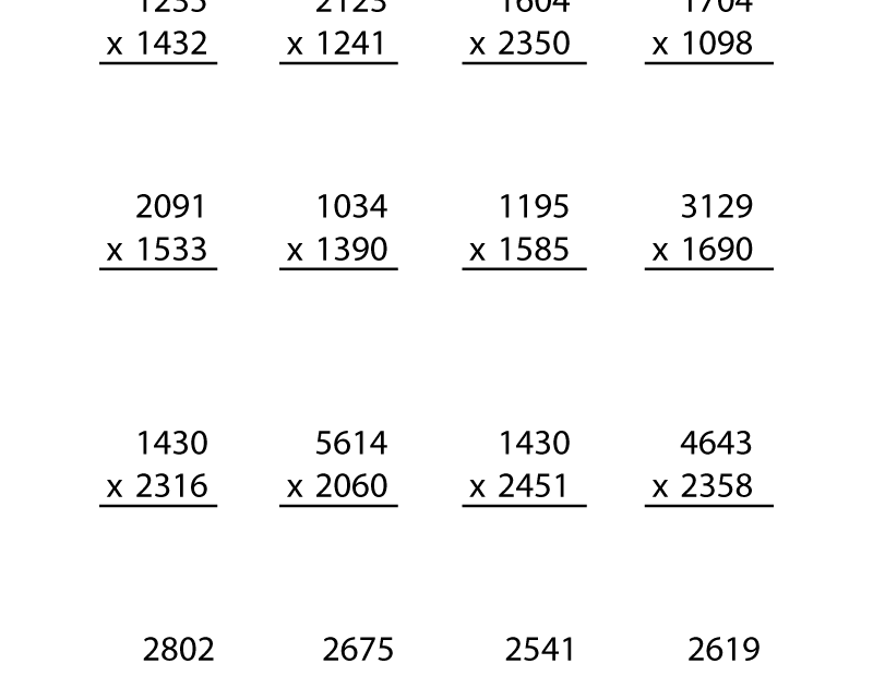 Fifth Grade Multiplication Worksheet