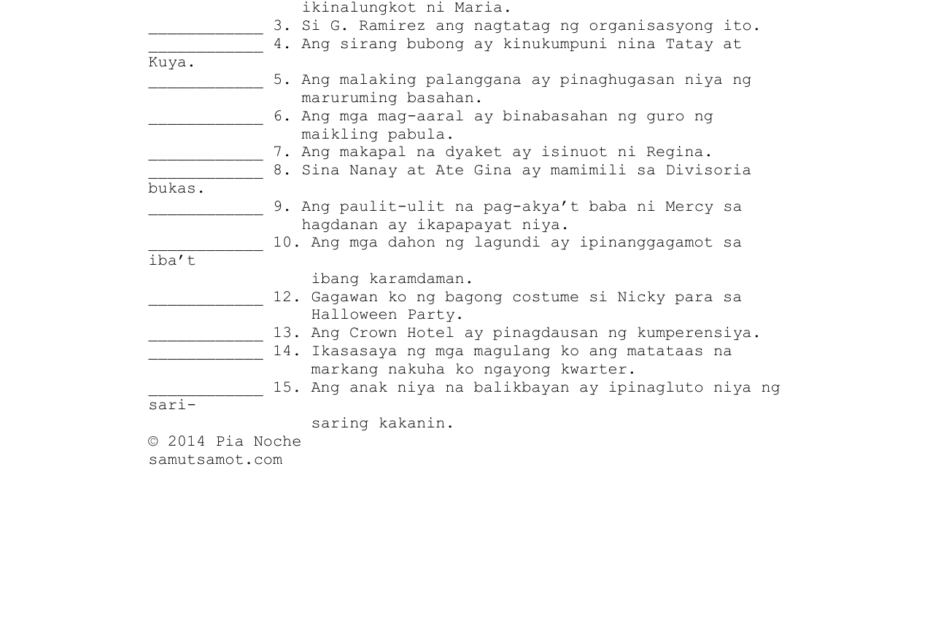 Filipino Verb Focus Worksheet