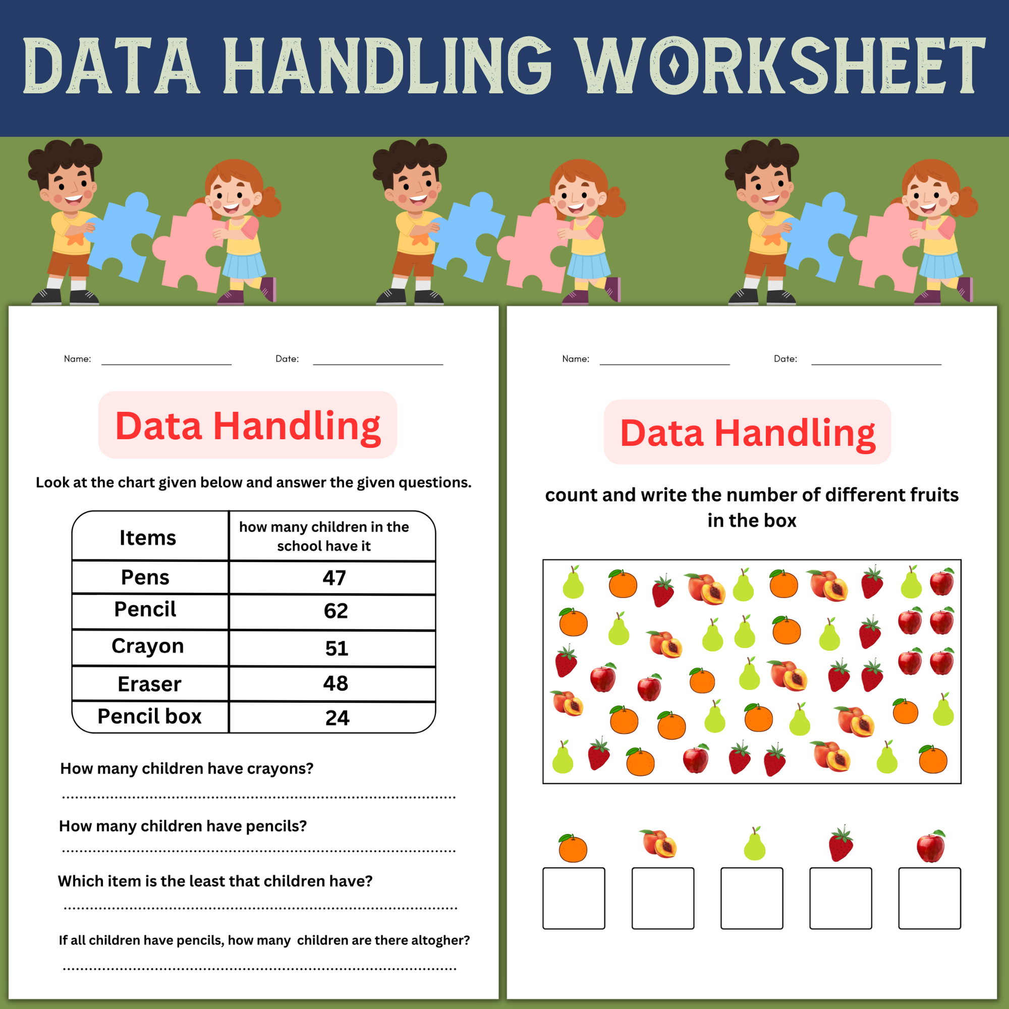 First Grade Data Handling Worksheets For Grade 1 2 3 Made By Teachers