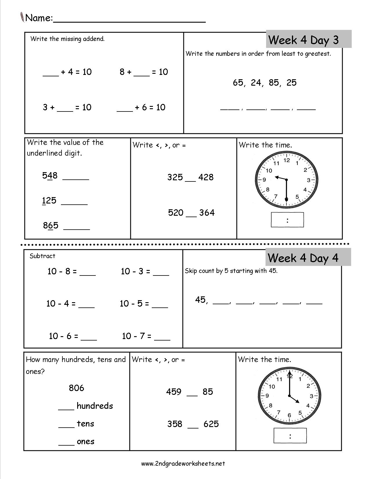 free worksheets for 2nd grade