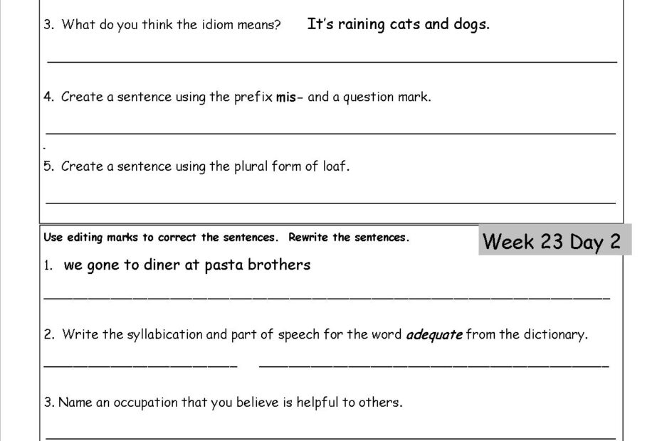 Free 3rd Grade Daily Language Worksheets