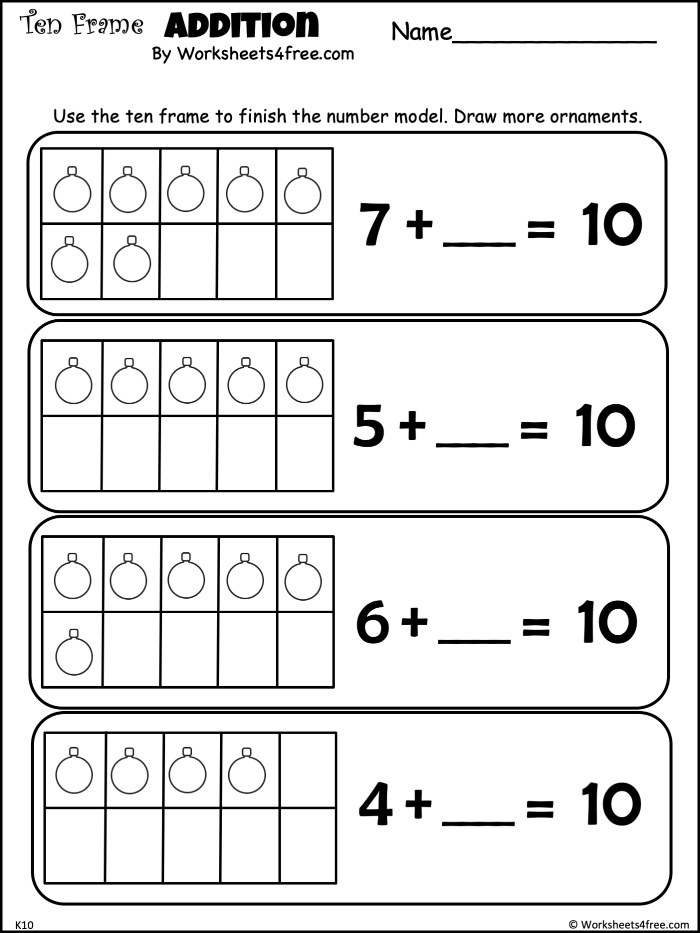 addition to 10 worksheets