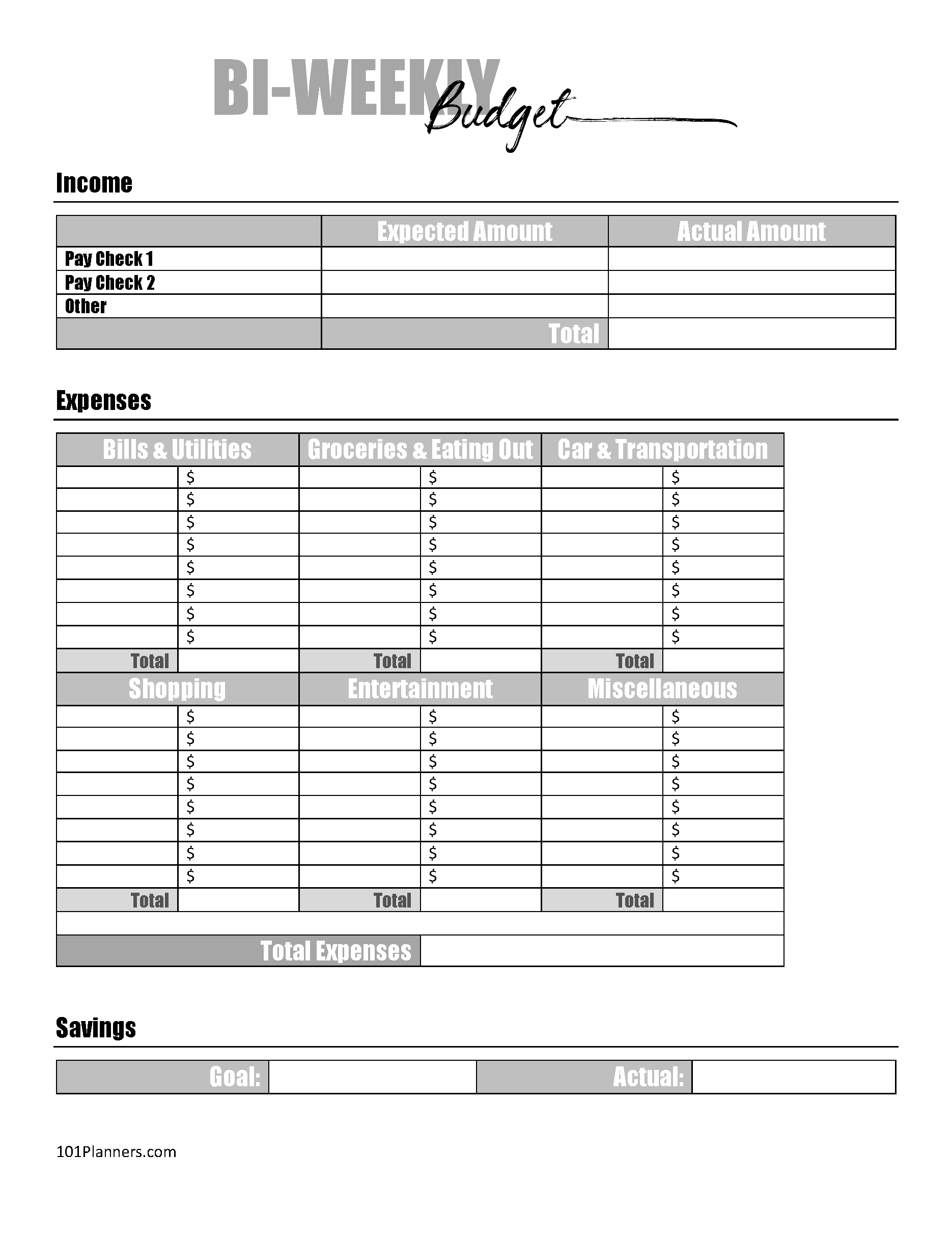budgeting worksheet printable