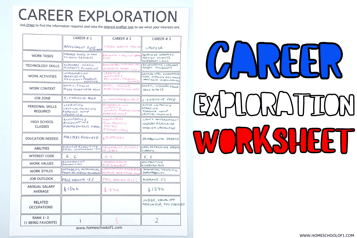 career exploration for high school students worksheet
