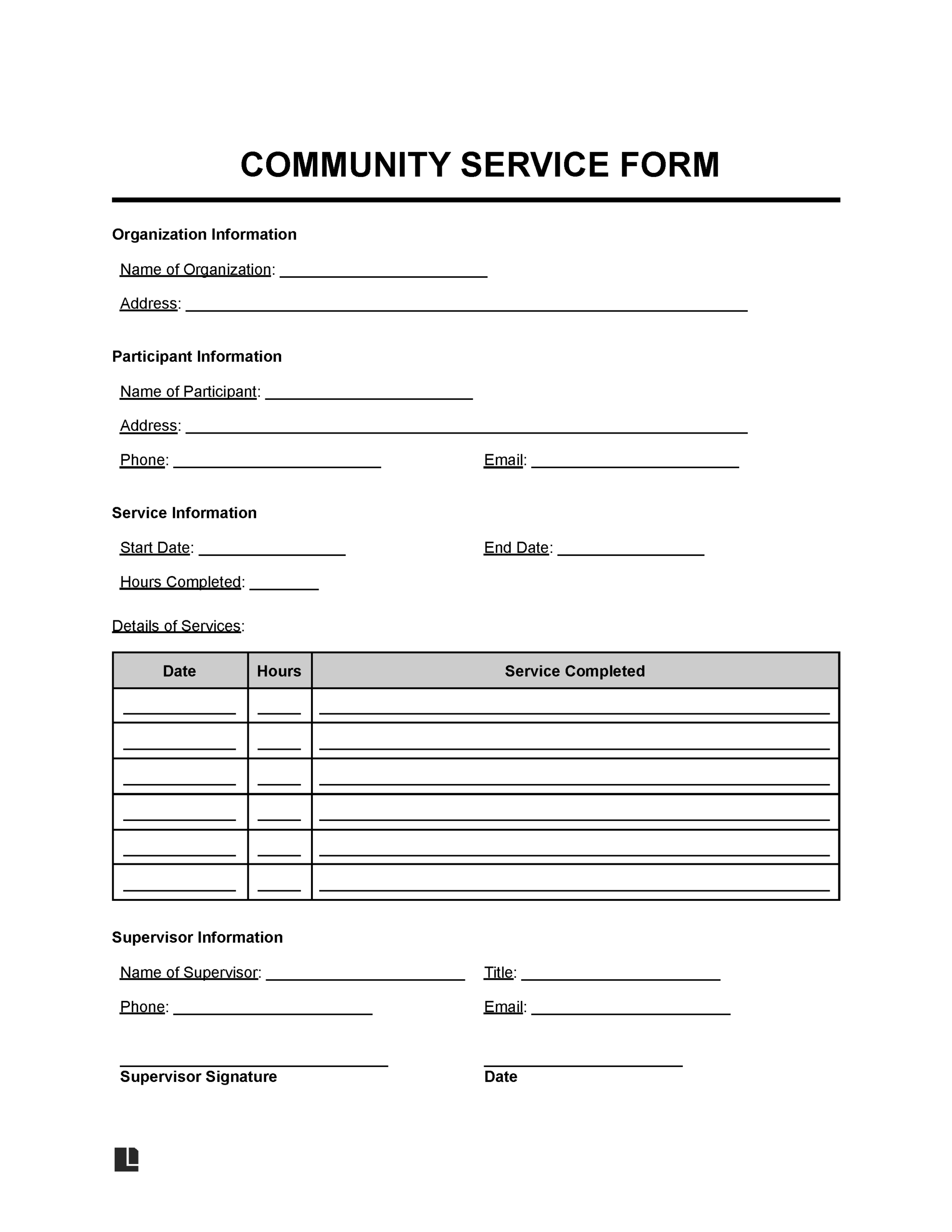 community service hours worksheet