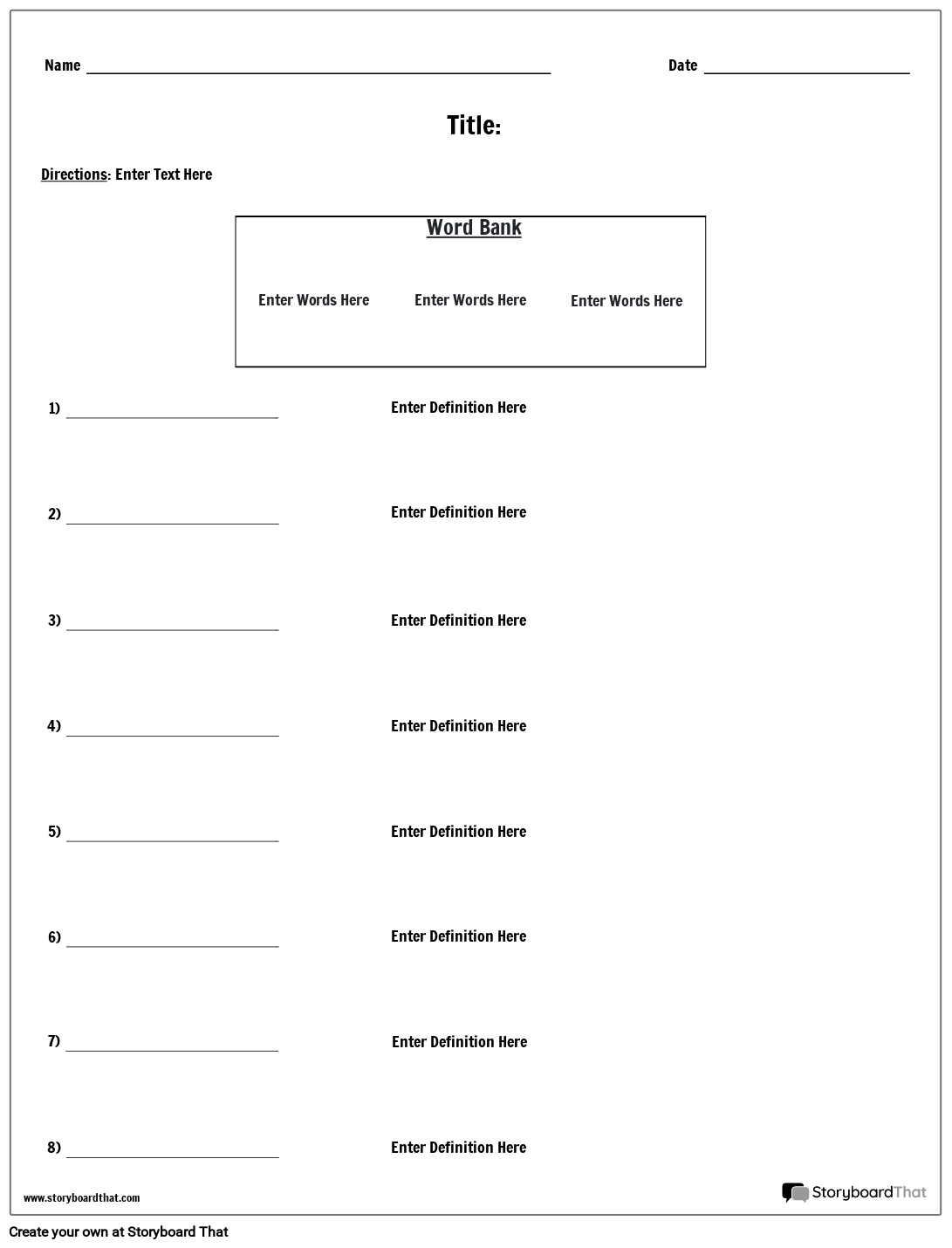 Free Definition Worksheet Templates By Storyboard That