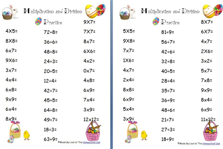 Free Easter Multiplication And Division Worksheets Homeschool Den