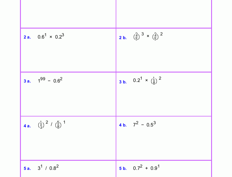 Free Exponents Worksheets