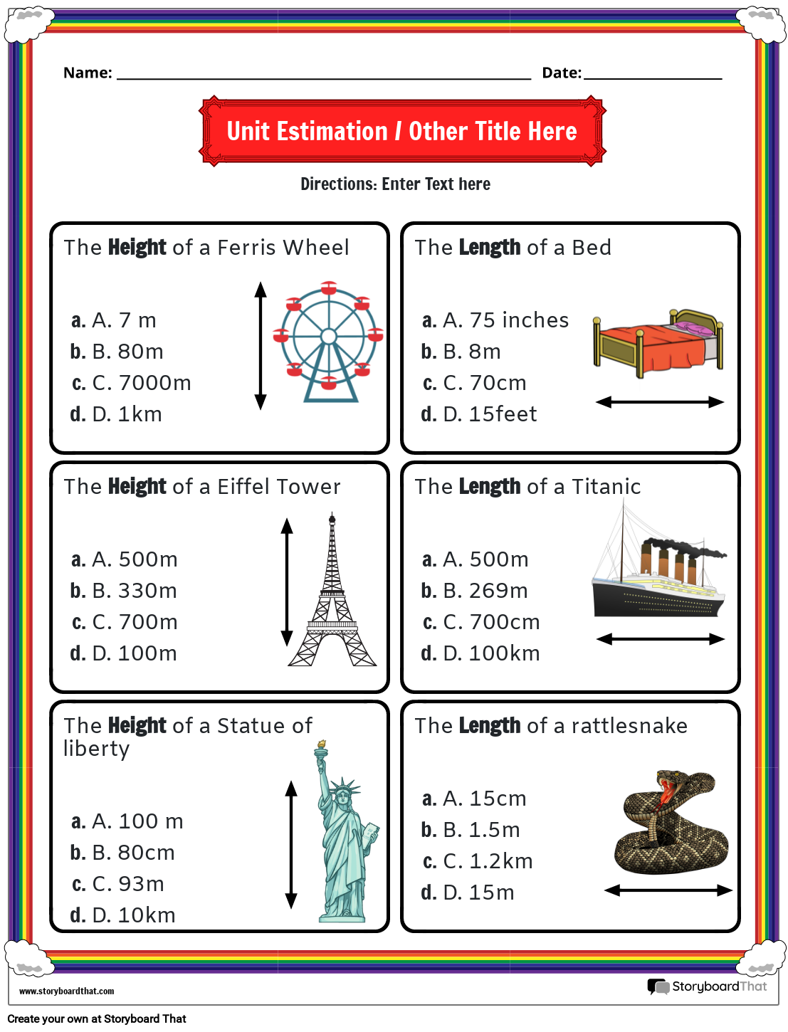 Free Metric Worksheets Customize With Storyboard That