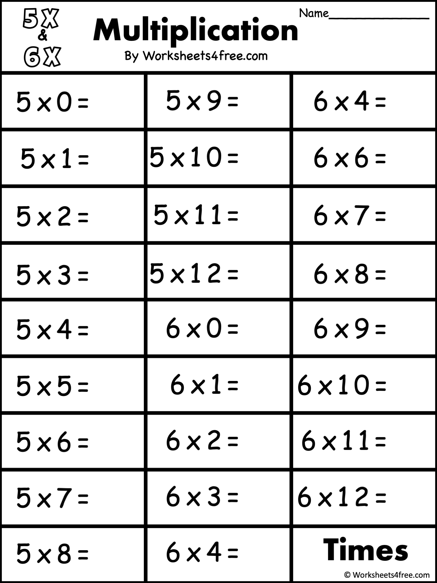 Free Multiplication Worksheet 5s U0026 6s Worksheets4Free