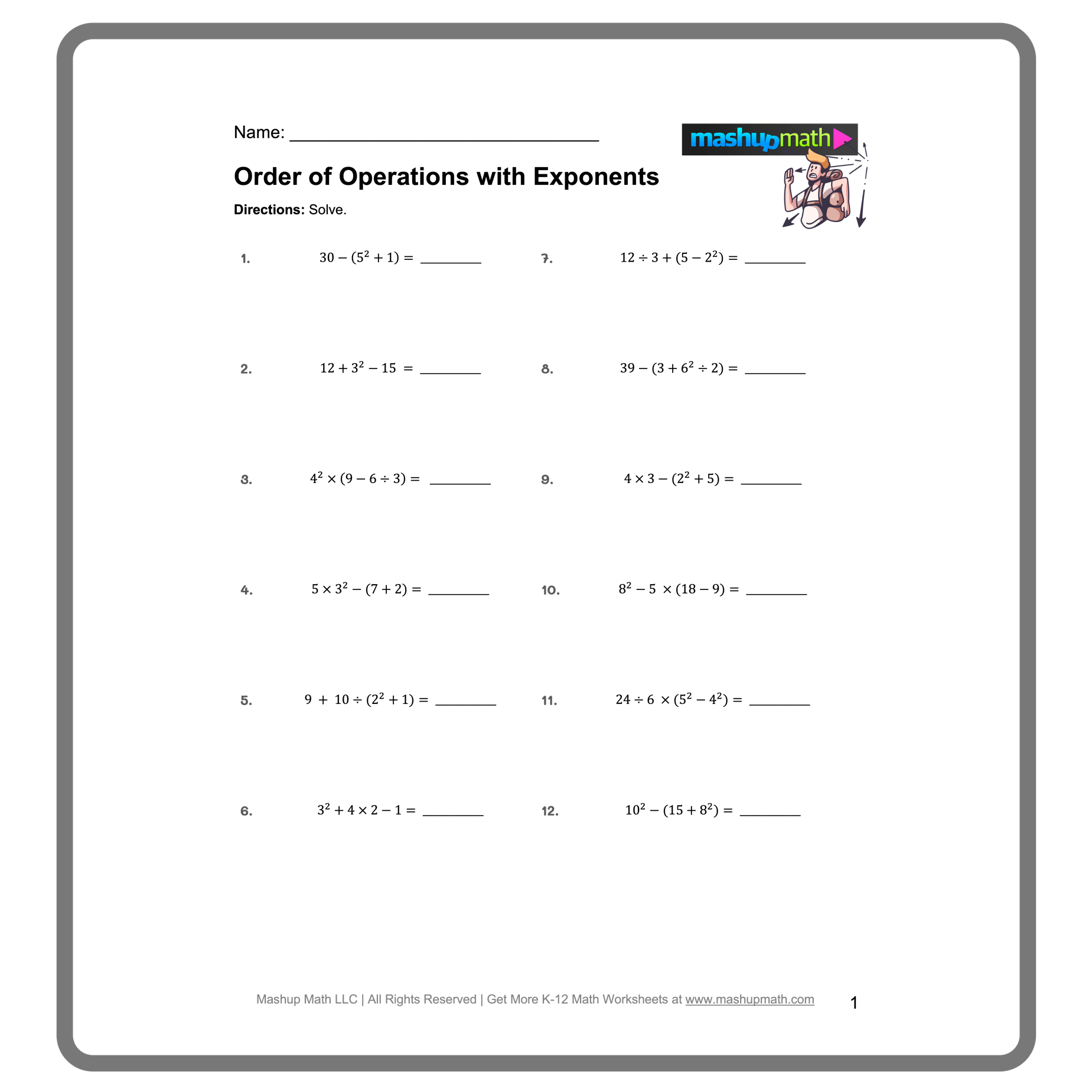 orders of operations worksheet