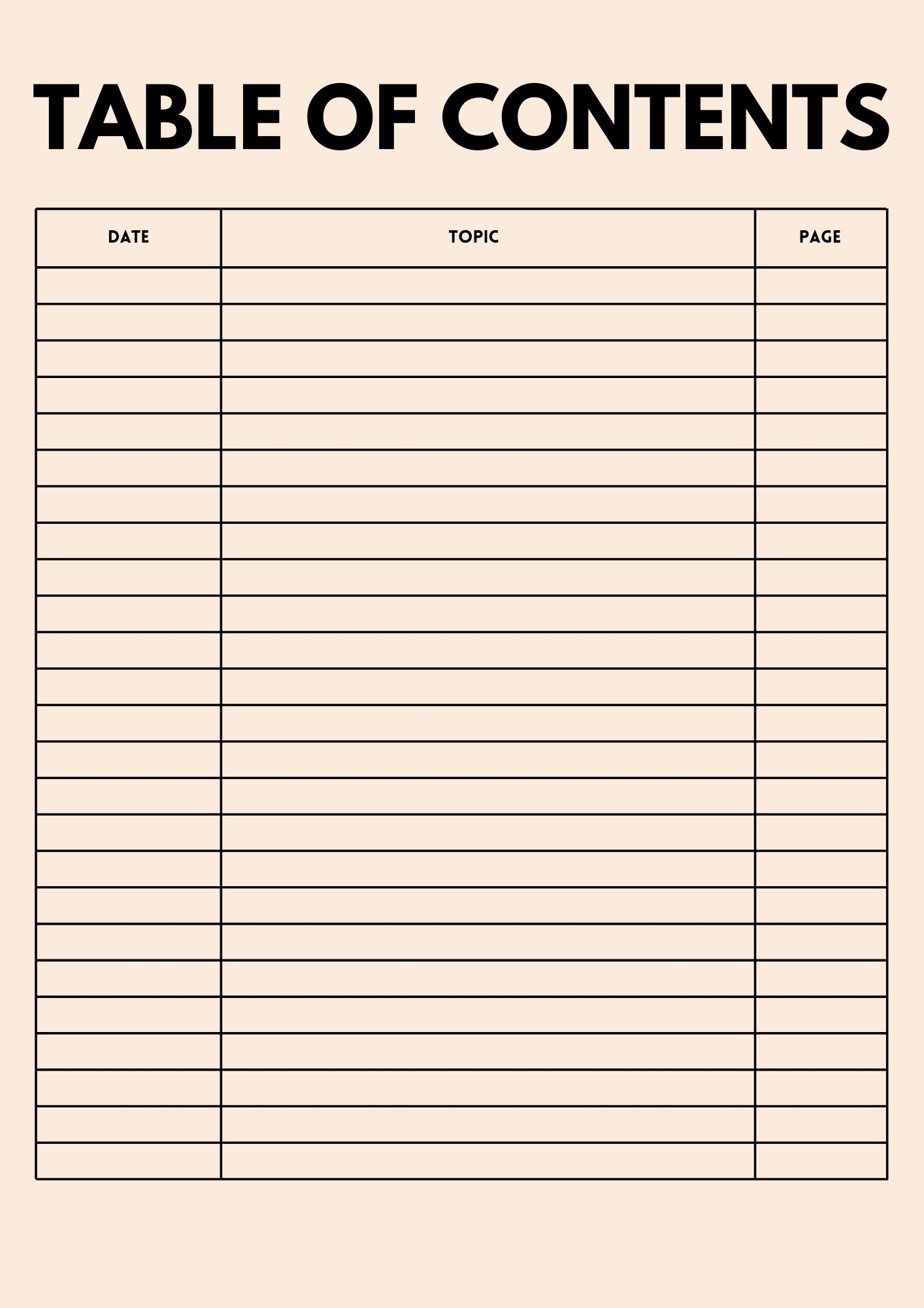 printable table of contents worksheet pdf