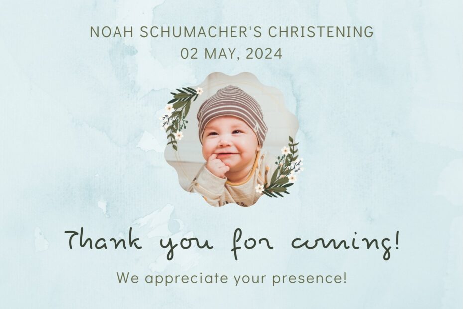 Free Printable Custom Christening Thank You Card Templates Canva