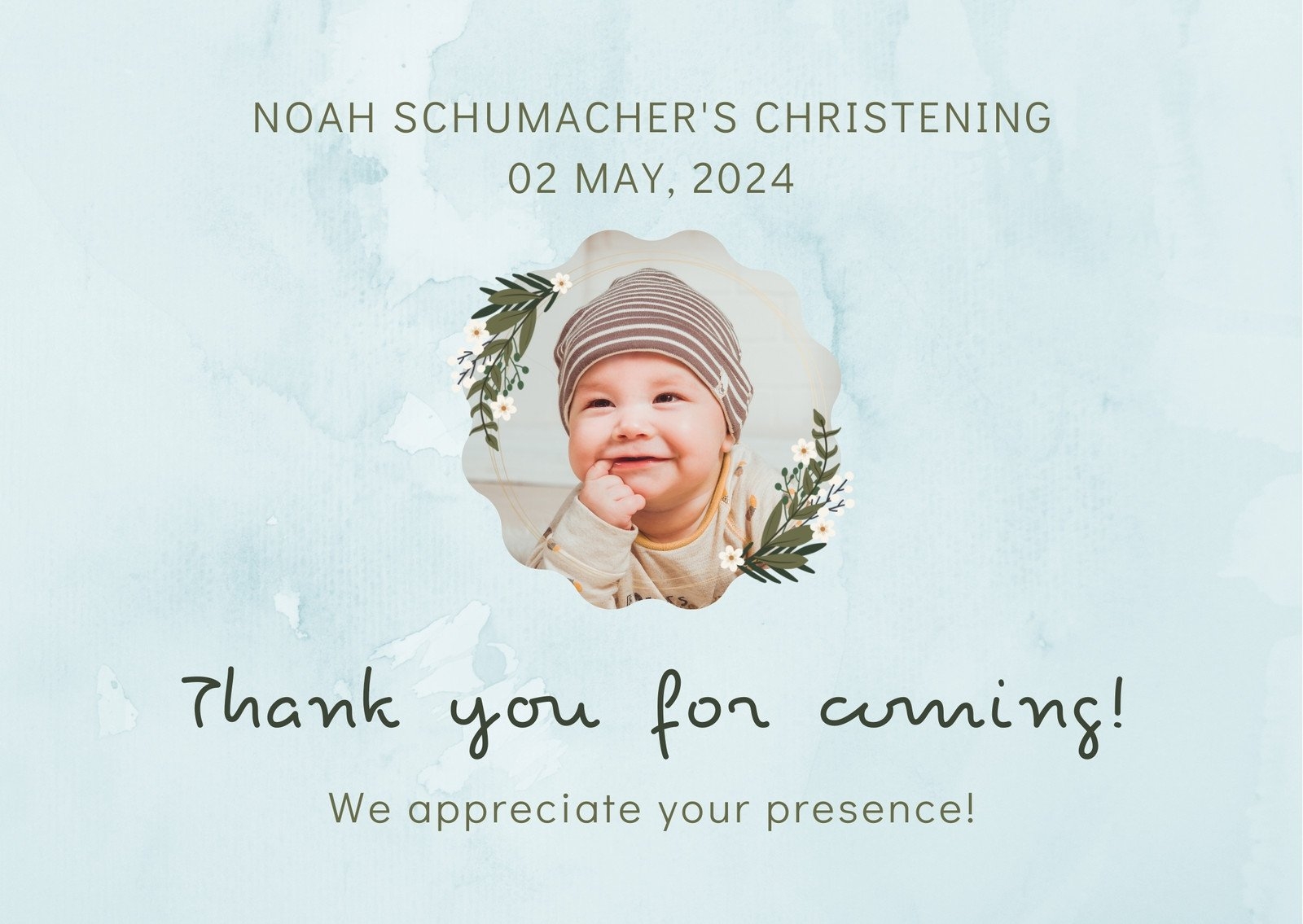 Free Printable Custom Christening Thank You Card Templates Canva