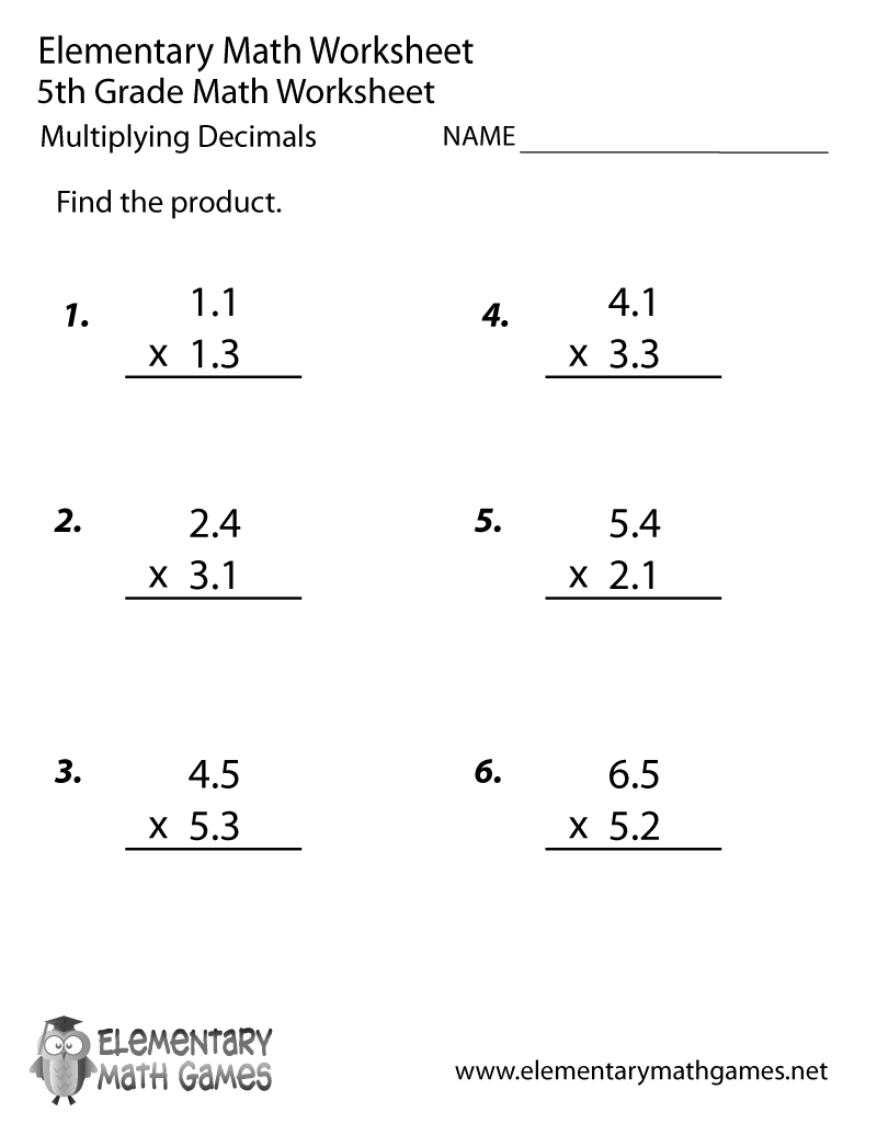 5th grade math worksheets multiplication