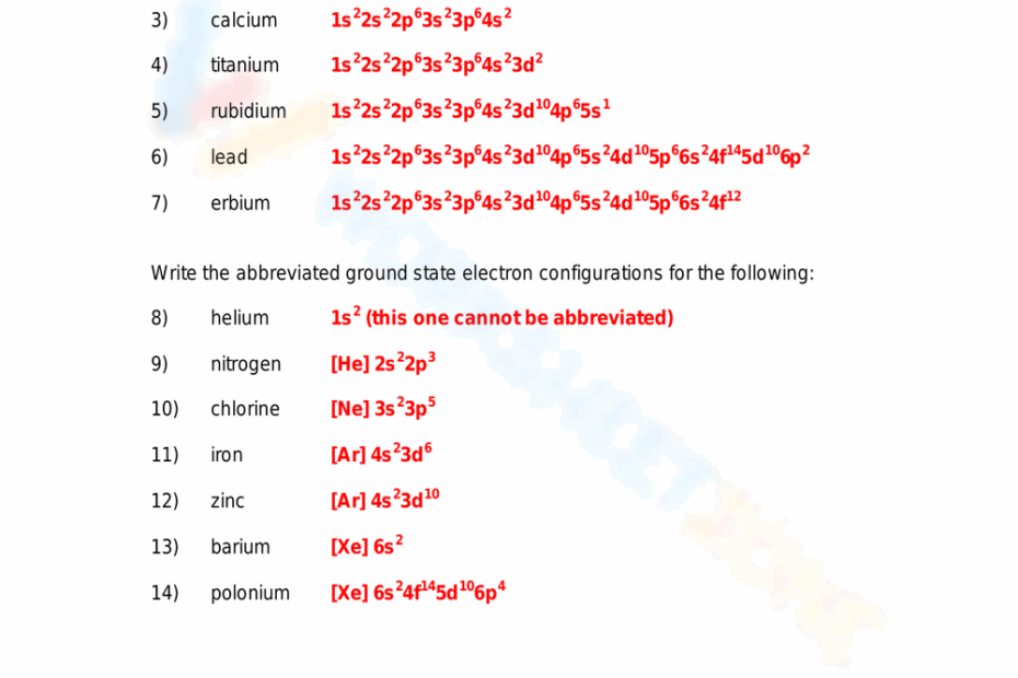 Free Printable Electron Configuration Practice Worksheets Worksheets Library